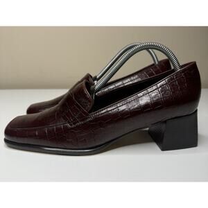 Easy Spirit Deerfield Loafer Womens 9 Brown Croc Print Leather Square Toe Shoes
